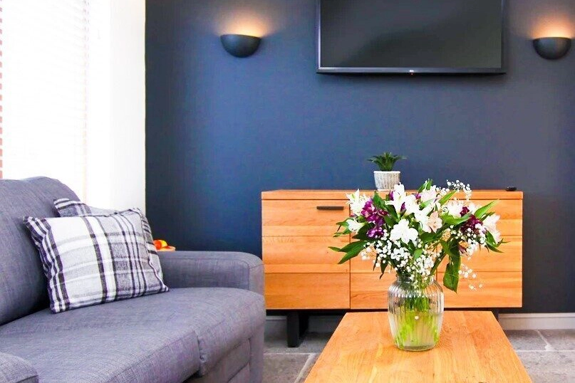 A comfortable and inviting lounge area in our luxury lodge at Hays Wood Retreat, perfect for relaxing after a day exploring Norfolk.